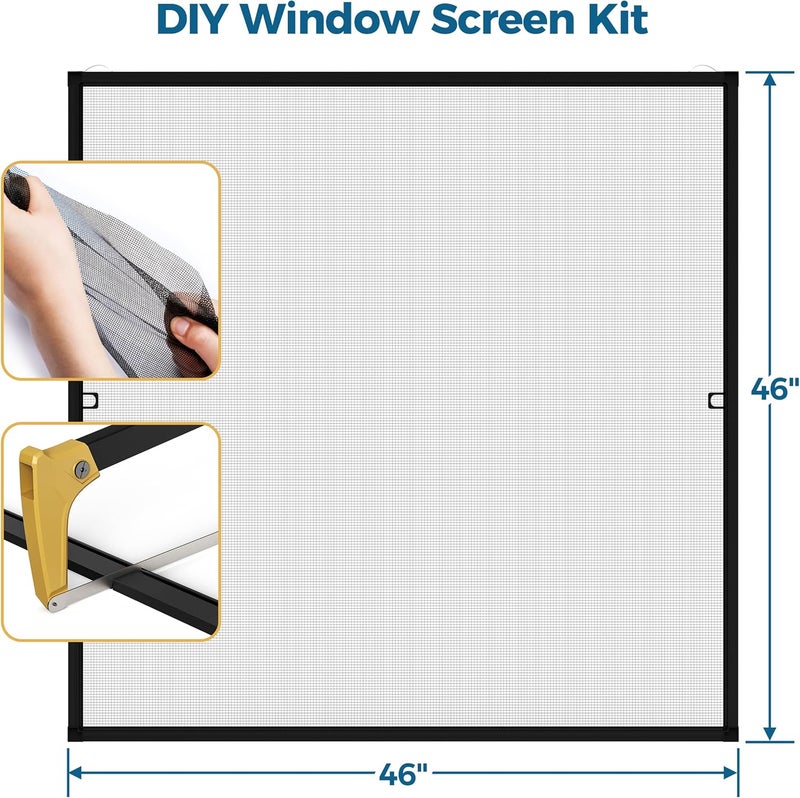 augblinds 4 Sets Aluminum Window Screen Frame Kit, 5/16 in x 3/5 in x 46 Inch, Makes Four Complete Screen 46" x 46" or Smaller, Includes Premium Screen Mesh, Heavy Duty Corners & Durable Spline, Black - Image 3